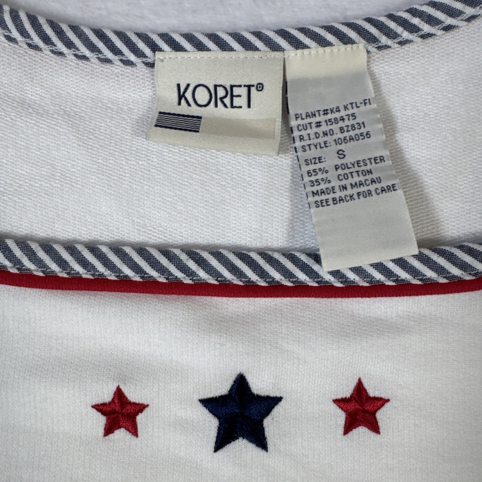 1990s Koret Poly-Cotton Short Sleeve Red White Blue Embroidery Short Sleeve Medu