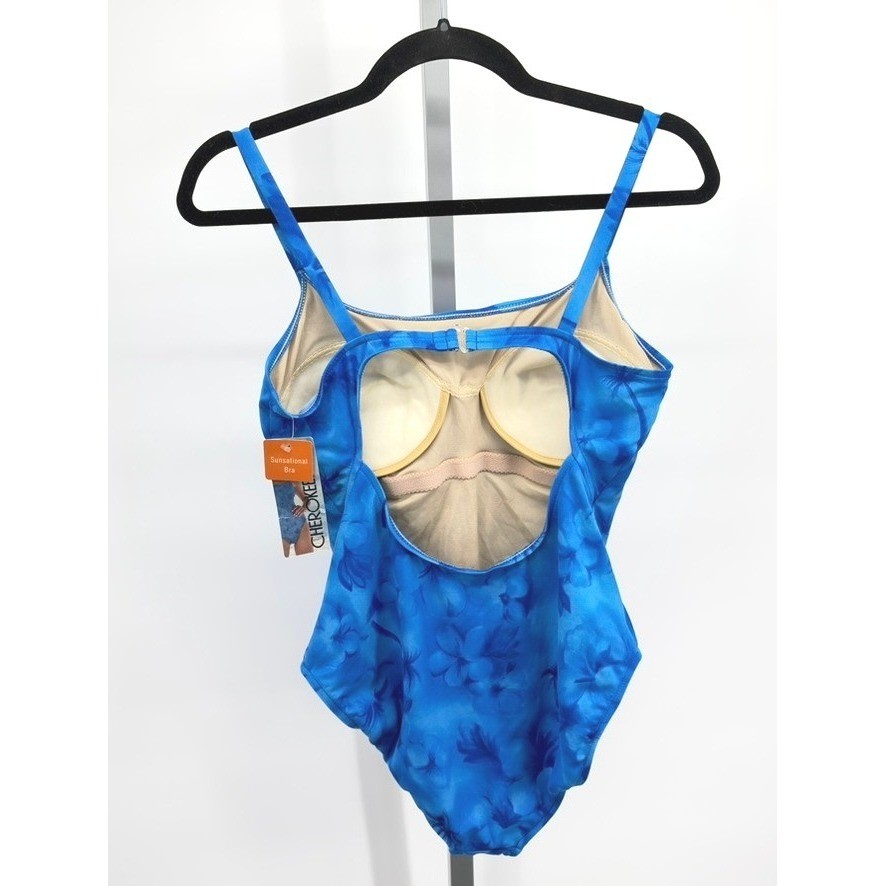 Cherokee Vintage 2002 Target One Piece Swimsuit Womens 14 Blue Floral NWT