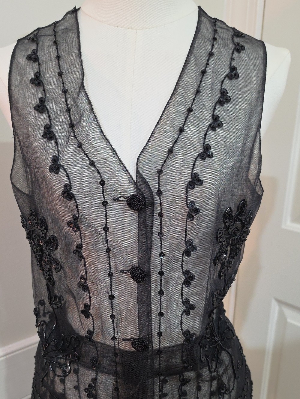 Vintage 90s Kenar Studio Hand-Beaded Sheer Mesh 2-Piece Vest & Skirt Set- Size S