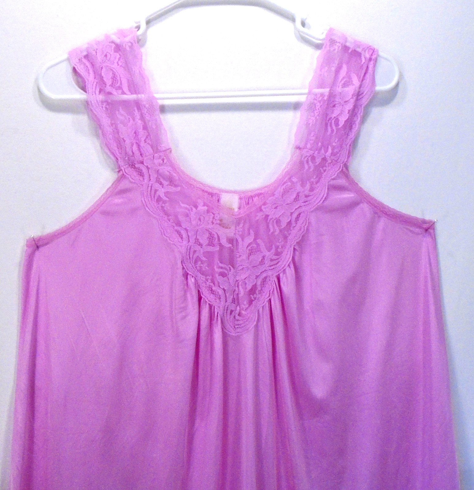 Vintage Texsheen Hot Pink Nylon Lace Sleeveless Shortie Nightie Nightgown MD