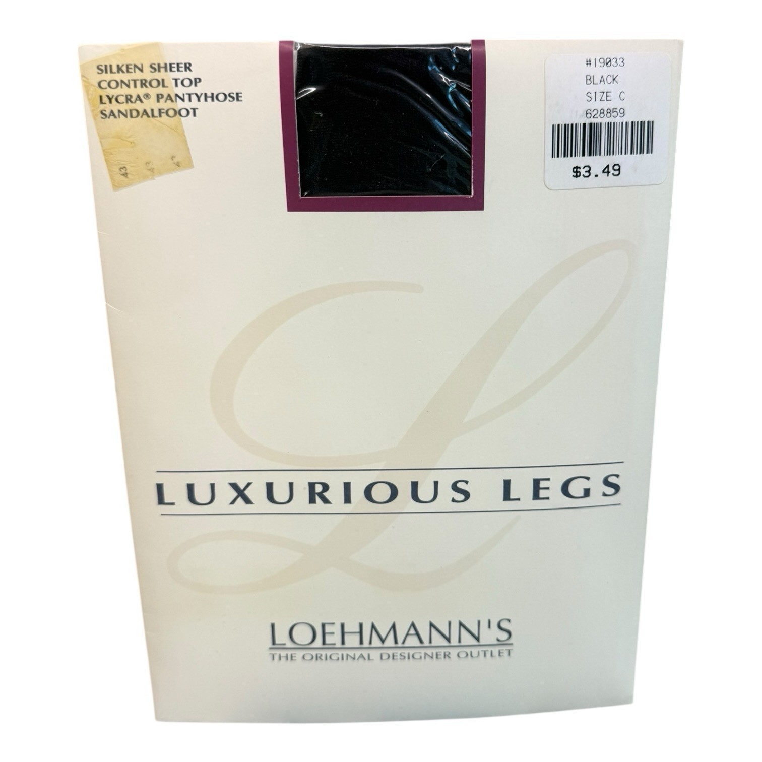 Vintage Loemann’s Luxurious Legs Lycra Pantyhose Size C Black Silken Sheer