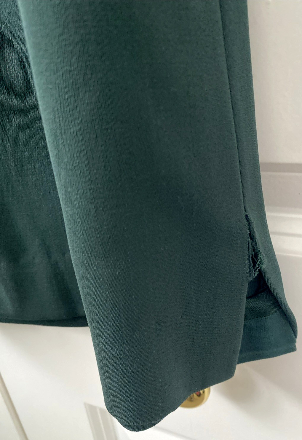 Vtg 40’s FORSTMANN Green Wool Gabardine Nipped 27&Prime; Waist Suit Jacket Skirt RARE