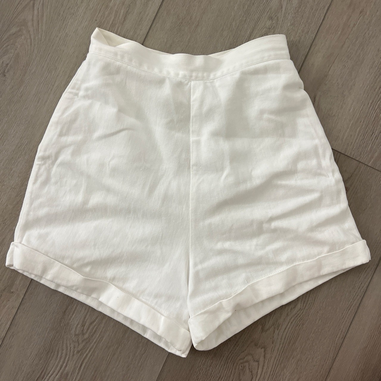 Vtg 40s High Rise White Cotton Cuffed Shorts Talon Zipper Pin Up Preppy 24”