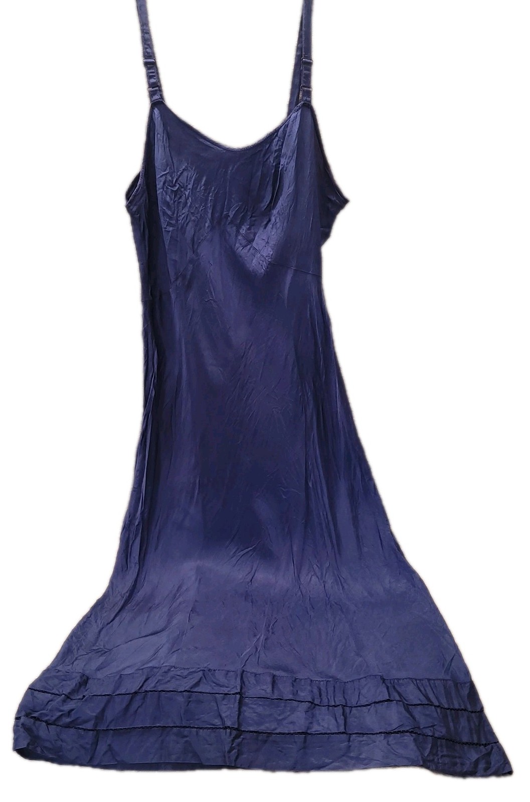 VTG 1940&rsquo;s Blue Satin Taffeta Pinup Lingerie Full Slip Bias Dress Gown Capri 34