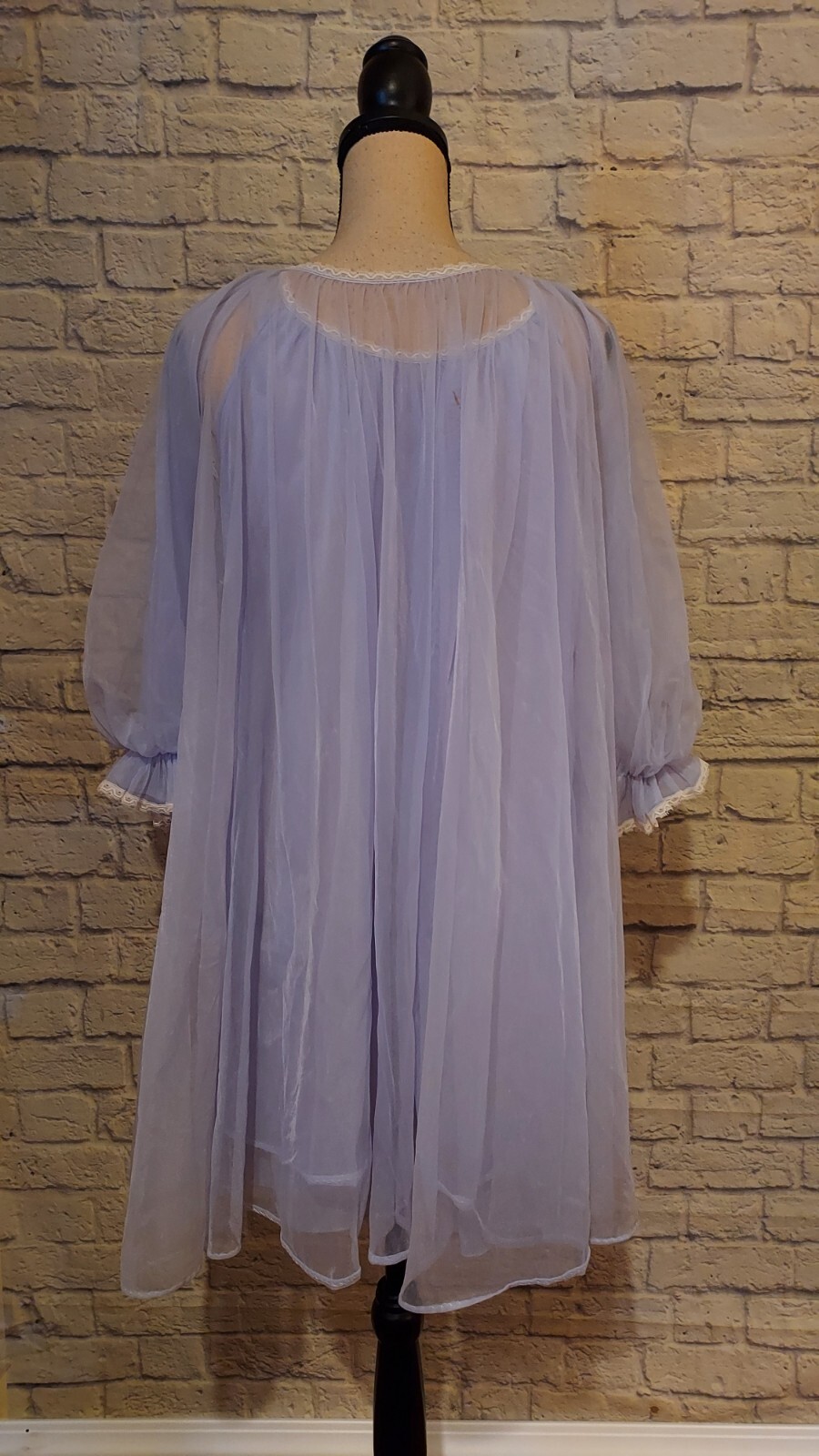 Vintage 60&rsquo;s Lisette Al Sterling Nylon Lace Lilac Peignoir Set 3 Layer Size SM