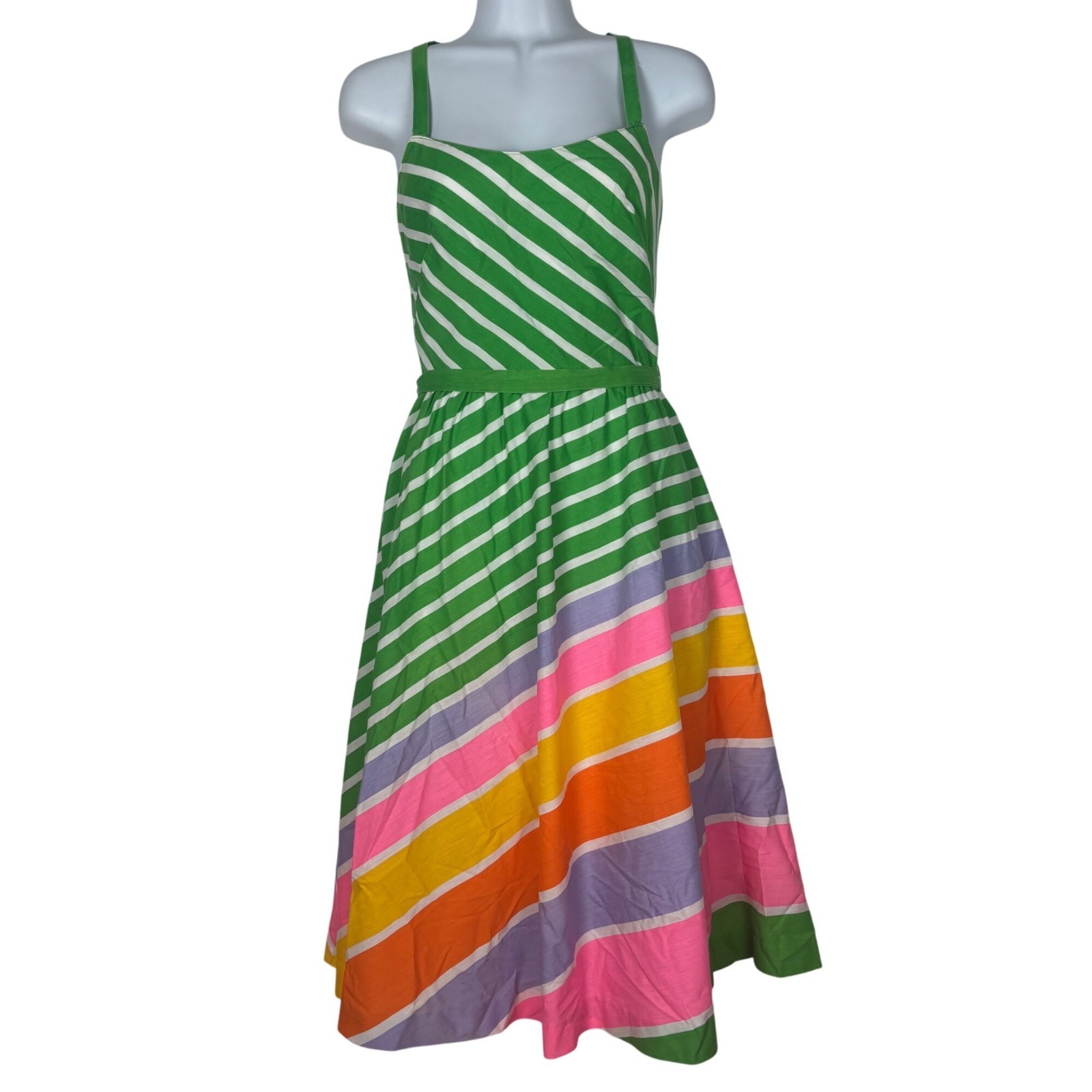 Vintage Lanz Originals S XS 1960&rsquo;s Green & Multicolor Retro Striped Sundress
