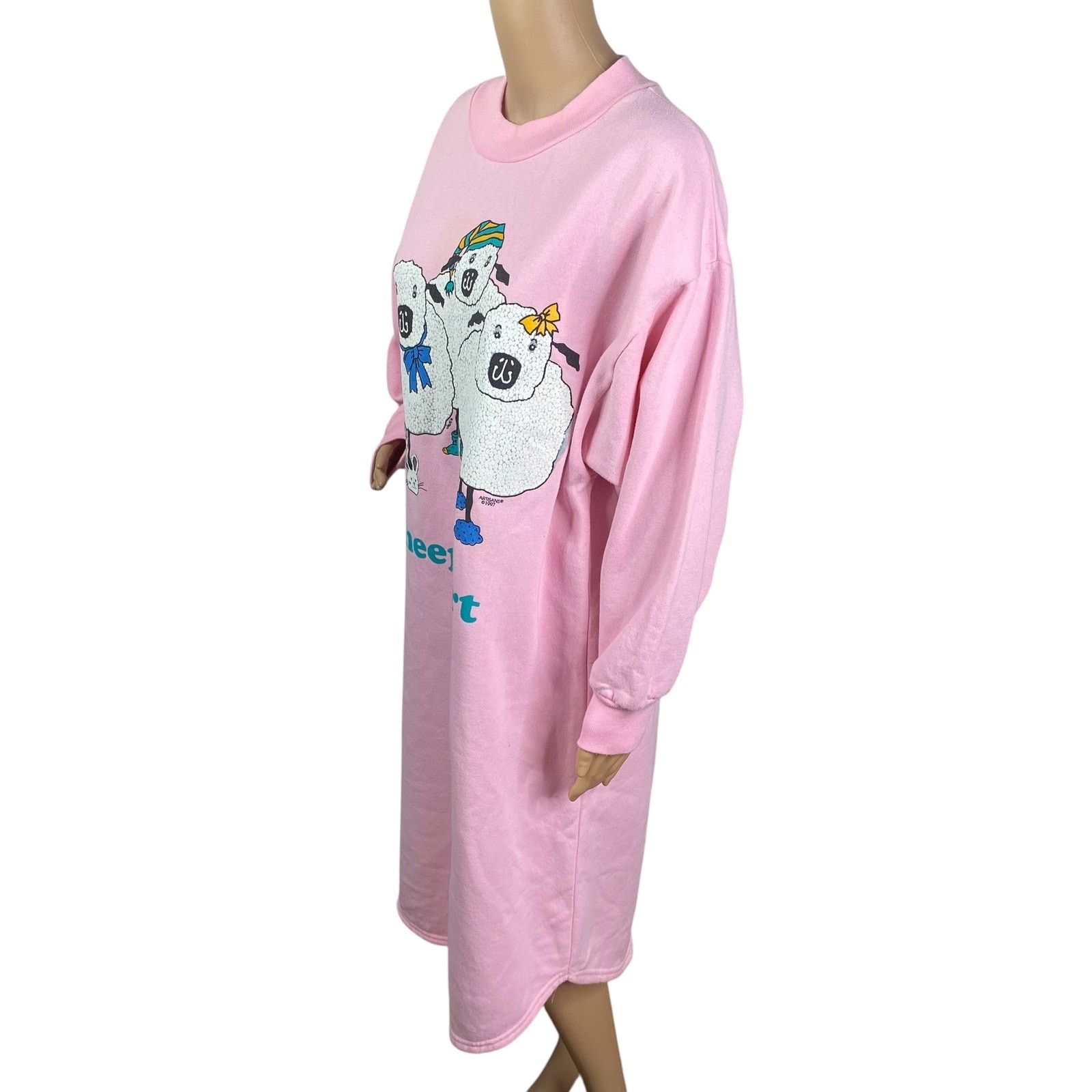 Vtg 1997 Artisans Sunschein Designs Sheep Shirt Pink Novelty Nightgown SZ L/XL
