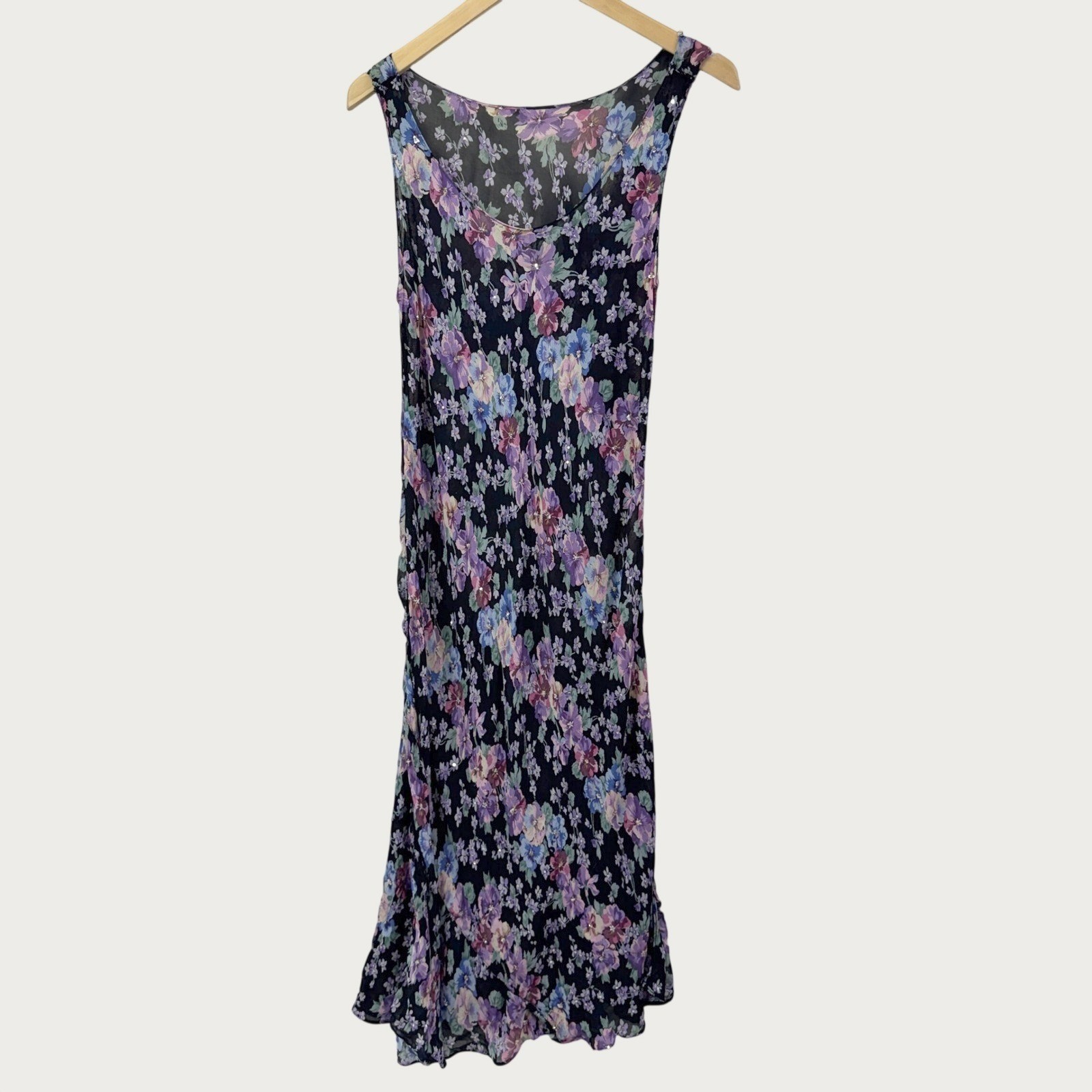 Floral Midi Dress Sleeveless Fairy 90&rsquo;s Y2K Purple Black Cottagecore Grunge S M
