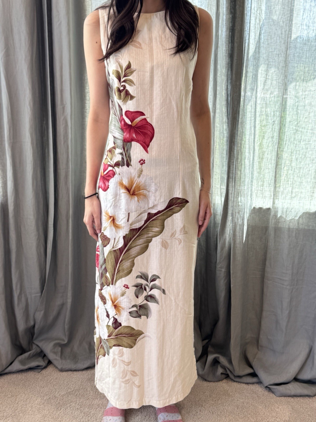 Iolani Vintage Cotton Dress Hibiscus Tropical Floral Made in Hawaii Large