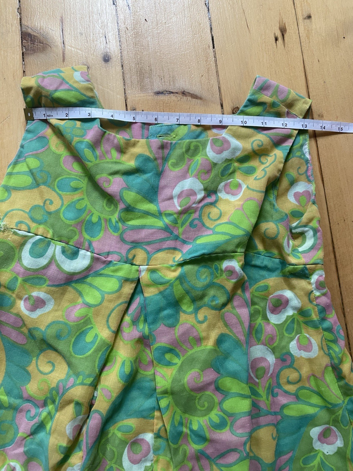 Vintage 60s 70s Juniorite Mod Psychedelic Mini Dress Green Pink Sleeveless Sz S