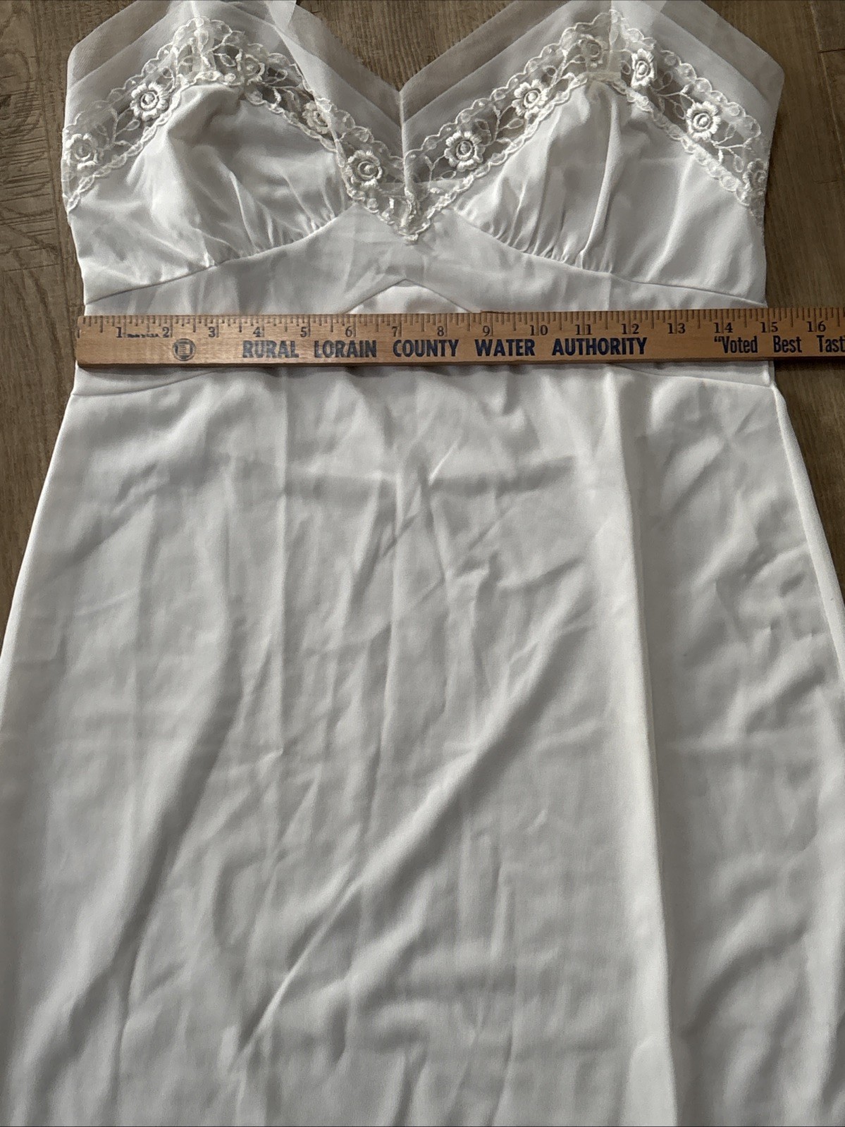 SEARS Tailored White Slip With Shadow Panel, Size 36 Lace Trim Adjustable Straps