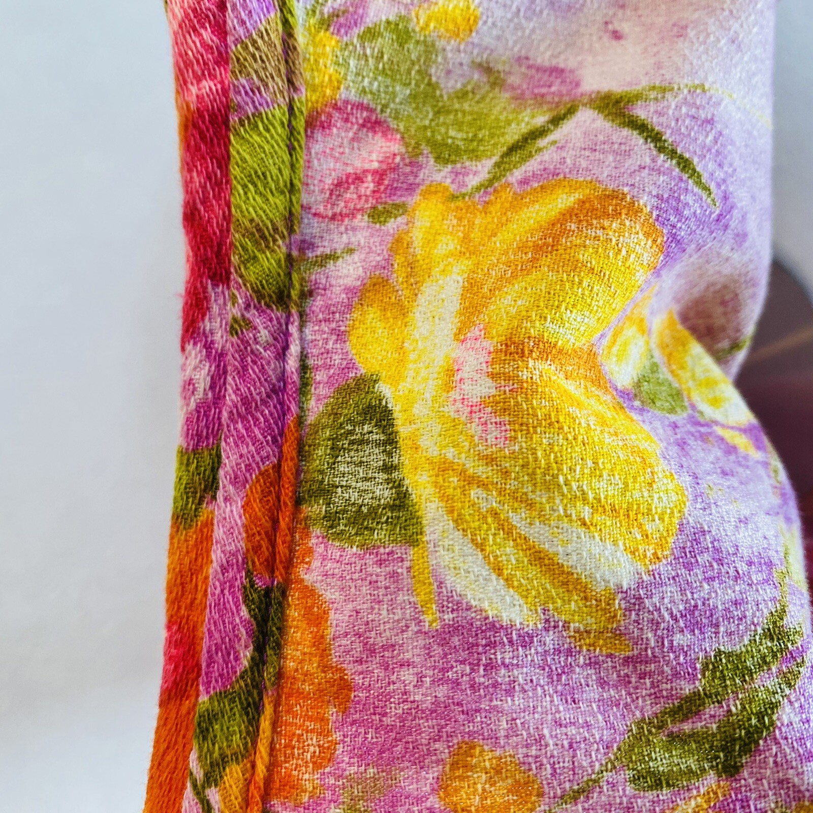 Vtg 60s 70s Midi Dress sz S Purple Floral 3/4 Sleeves Pockets Handmade Unbranded