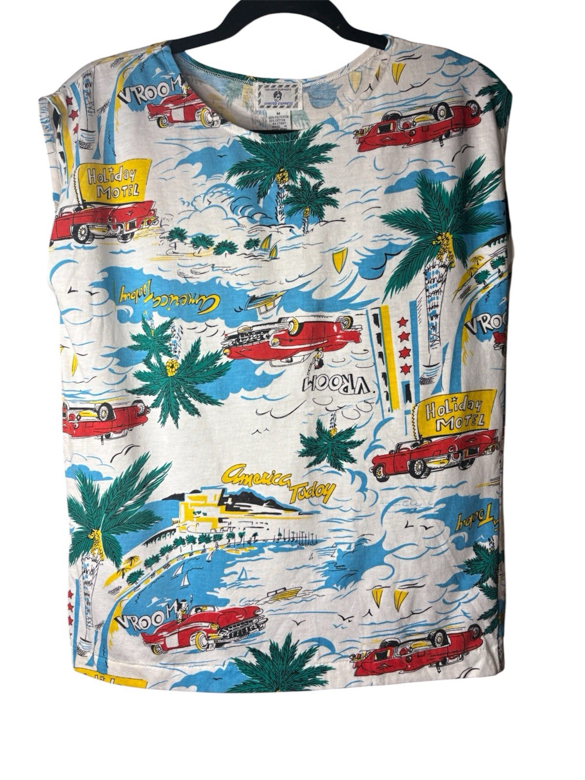 Vtg 80&prime; Instant Glamour Limited Express Cotton Graphic Tee Holiday Motel Cars M