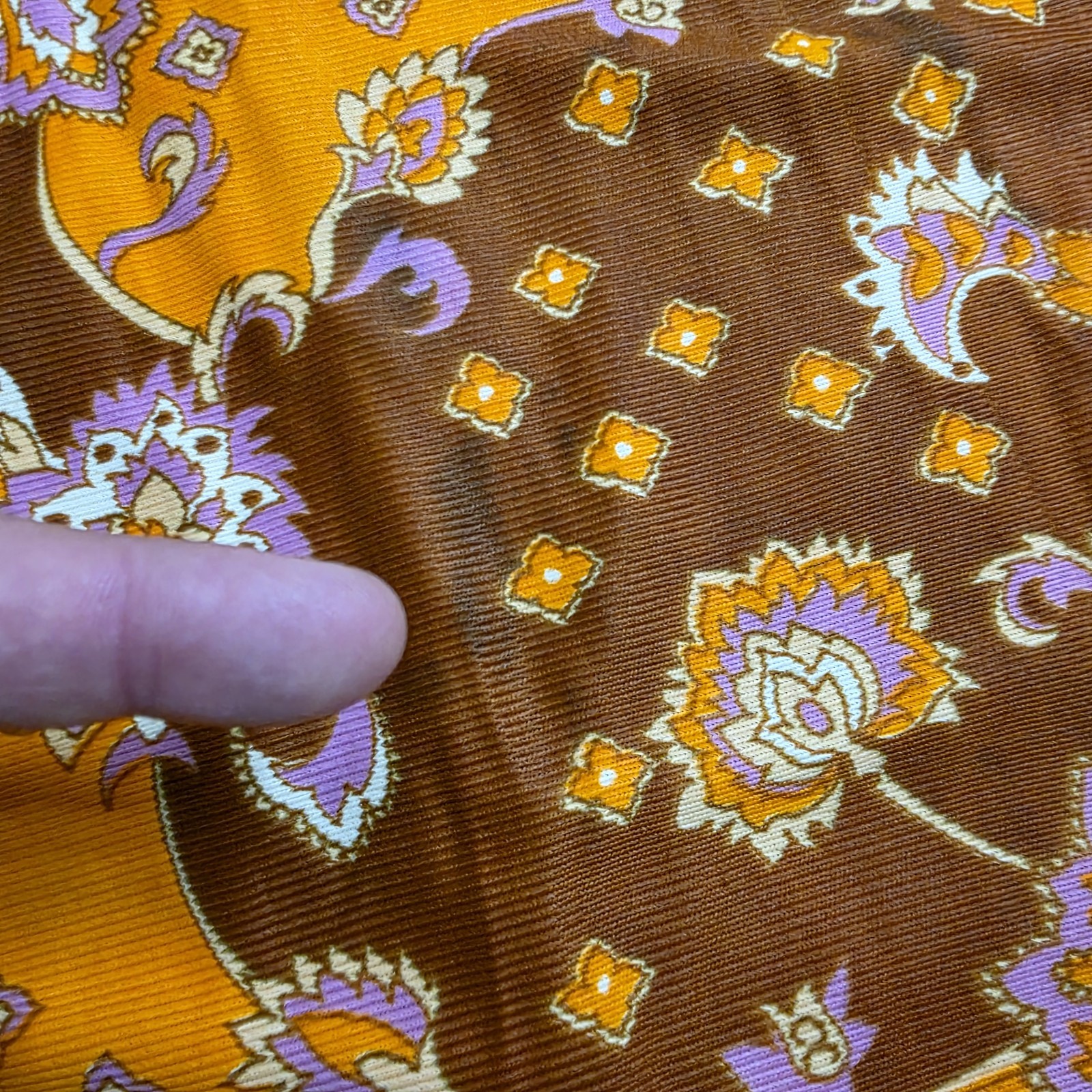 Vintage 60s 70s Maxi Dress Size 11 Orange Brown Floral Hippy Psychedelic Acetate