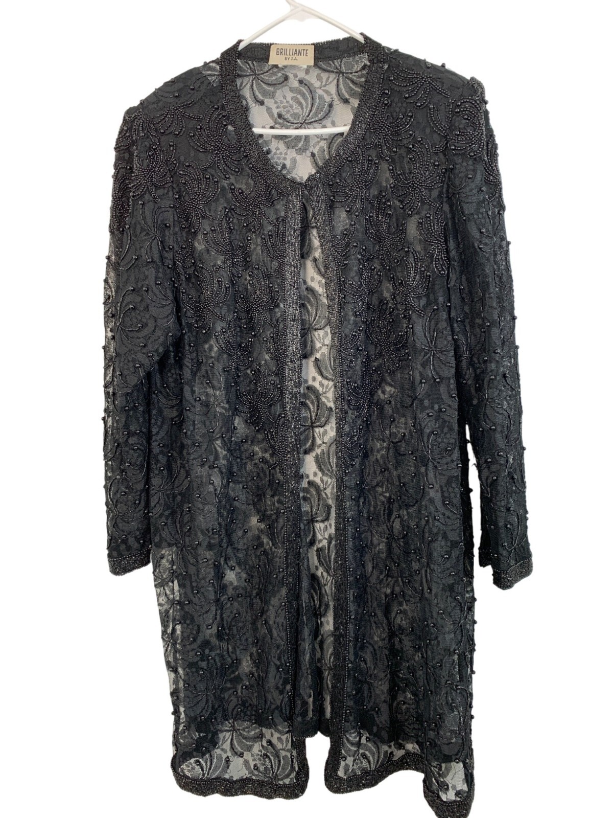 Rare VTG 90s Brilliante By J.A. Black Bead Lace Cardigan Jacket Mother of Bride