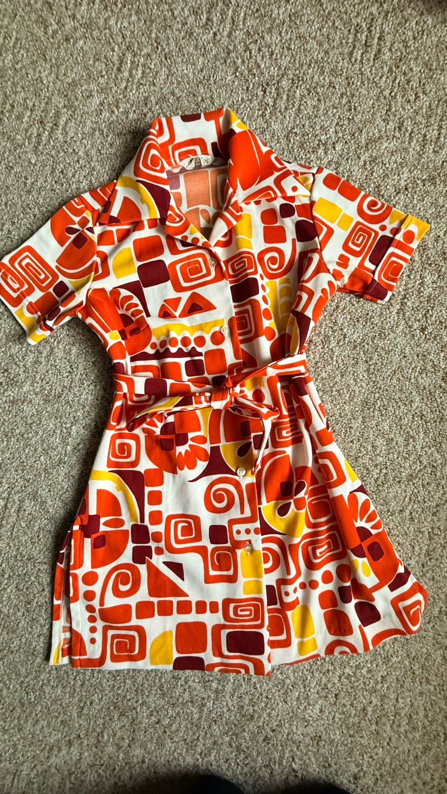 Vintage 70s Montgomery Wards Mod Tunic Top Geometric Circles L Size 32? Small?
