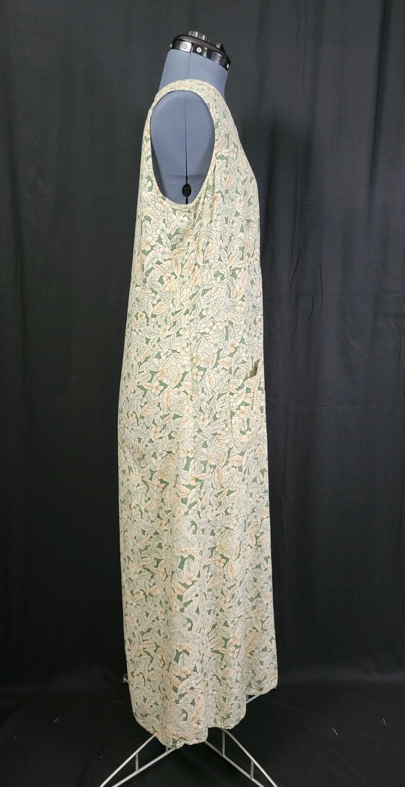 Vtg Coco Bianco Muted Green & Peach Floral Raised Waistline Shift Dress Size 16