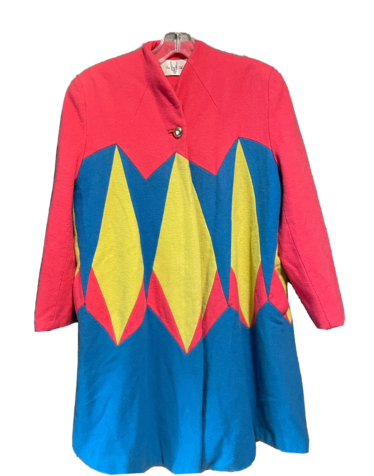 Vintage Swing Wool Coat Jacket Retro Neon Brite Pink Yellow Blue Fai Tat
