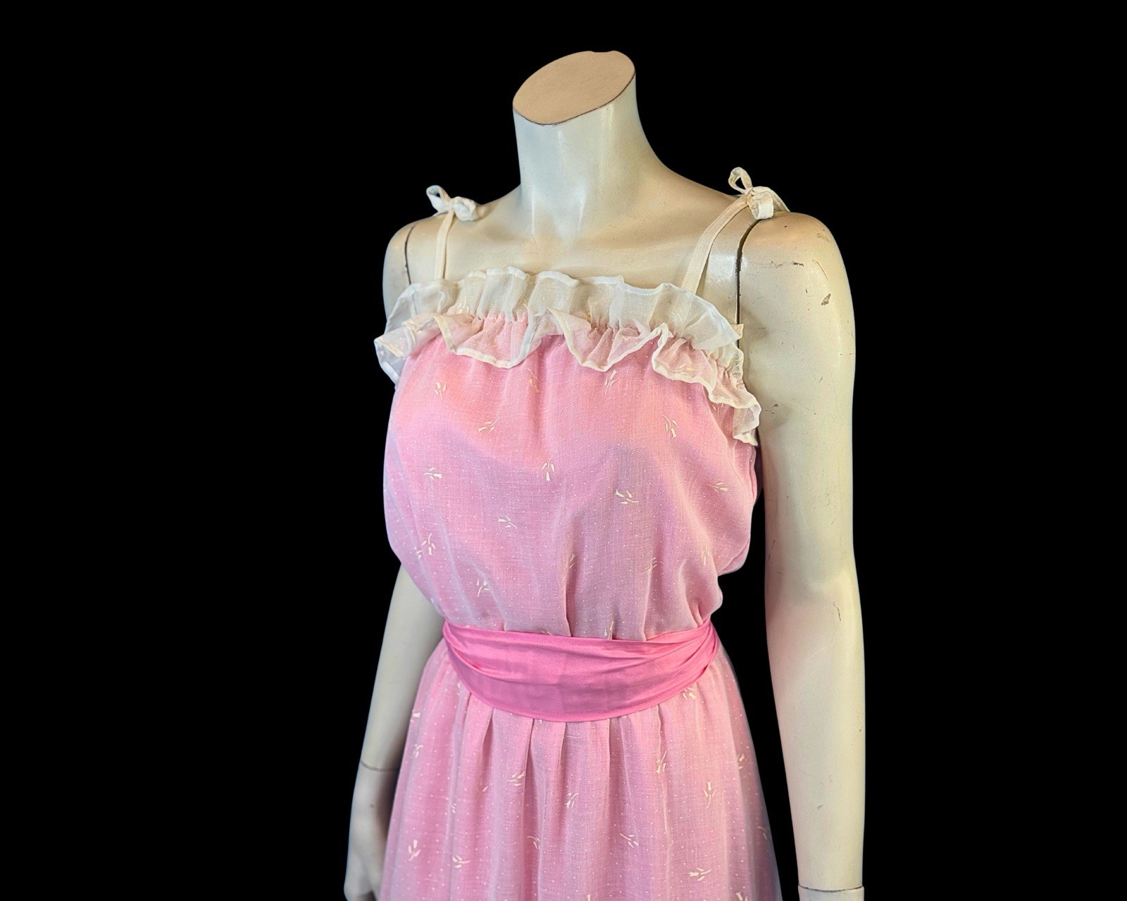 1970s Pink Prairie Ruffle Maxi Sundress | Romantic Cottagecore | XS S