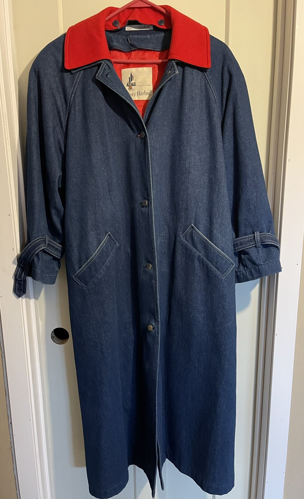 Vintage denim long duster coat wool lined womens sz 12P Western MISTY HARBOR