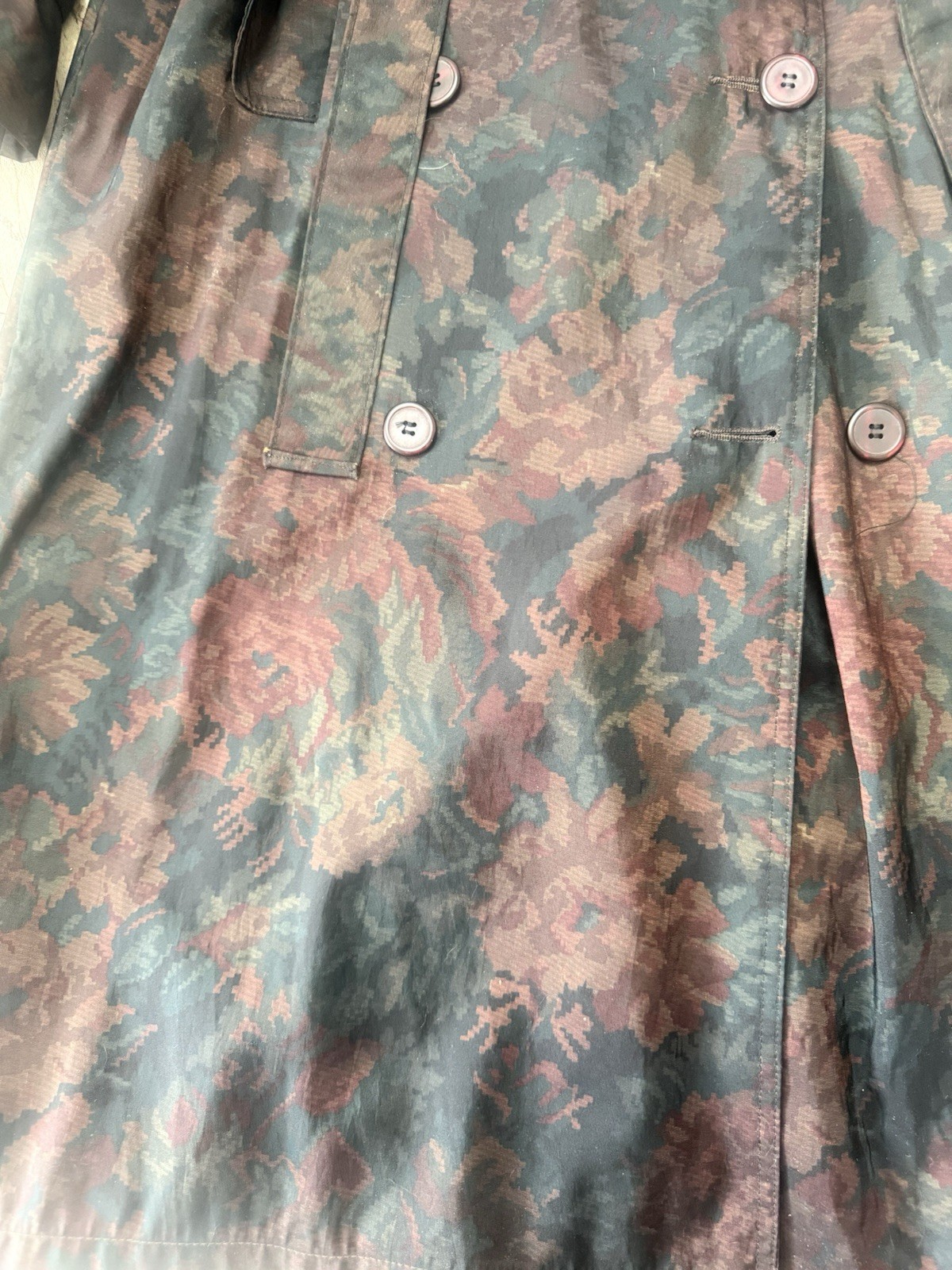 Vintage Lined Trench Coat Rain Jacket Duster Dark Floral Victorian Gothic S/M