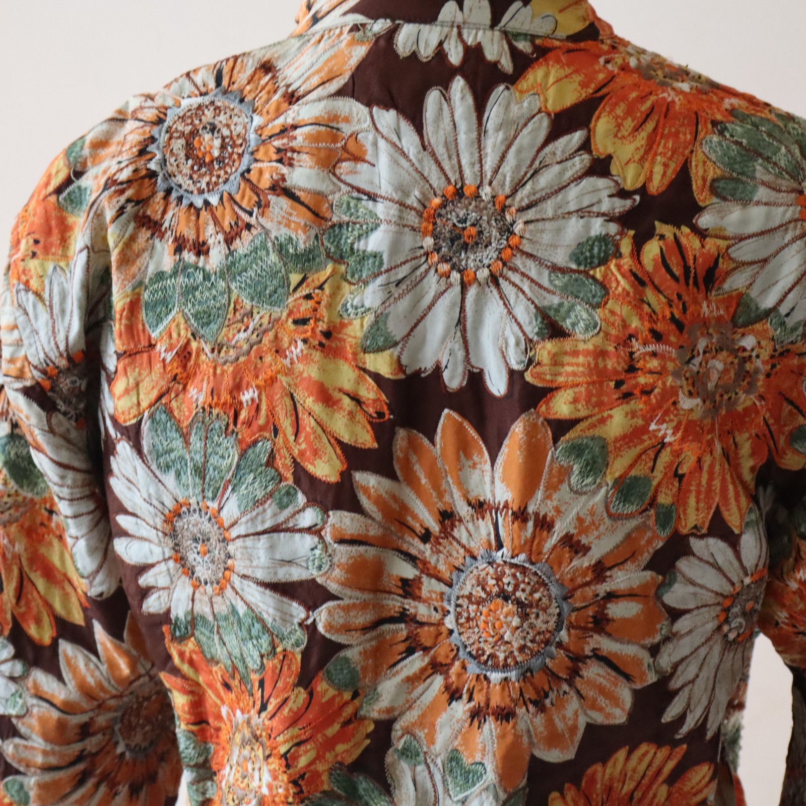 Vintage Embroidered Anu Jacket 100% Pure Silk, Orange, Gray, Brown Floral Sz Med