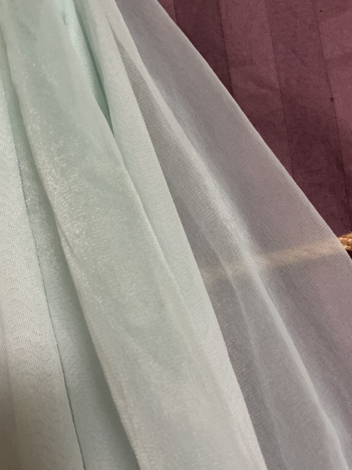 VINTAGE 2 LAYER NYLON SEMI SHHEER NEGLIGEE LACE TRIM SZ. L PALE TEAL