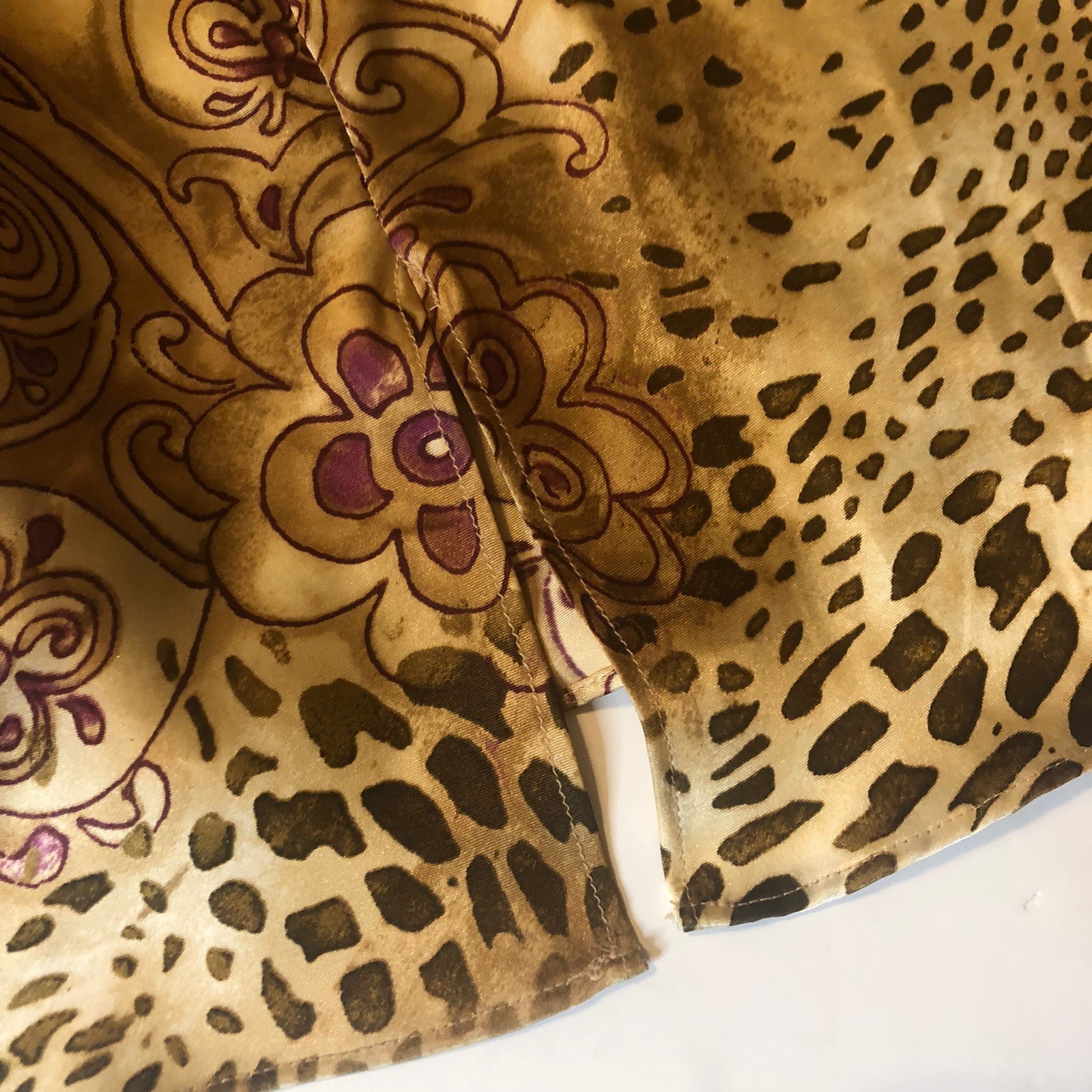 Delicates Brown Floral Leopard Nightgown Bodice Slip Dress Silky Satin Medium