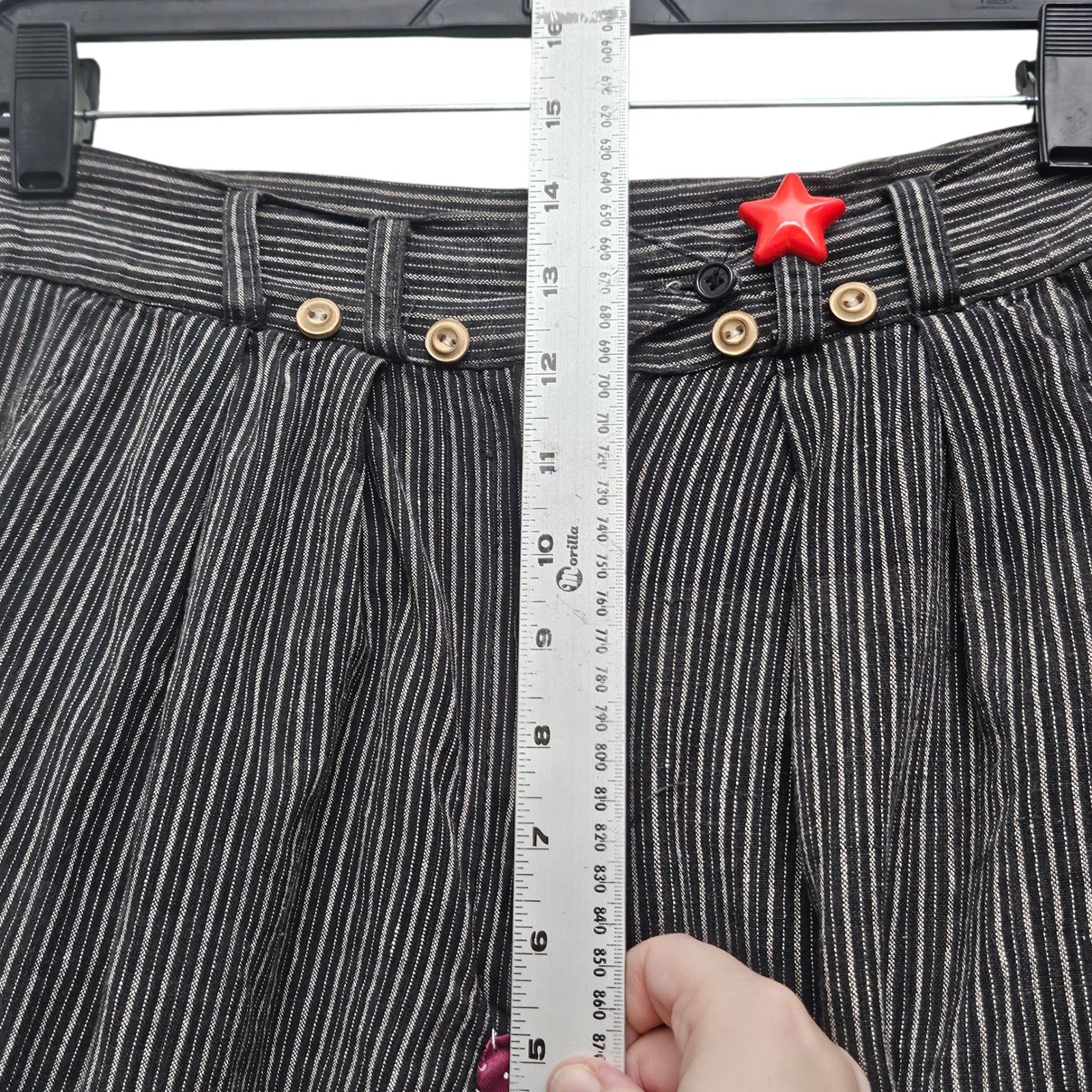 Vintage Terra International Patchwork Pants S Black Pinstripe Art Boho Eclectic