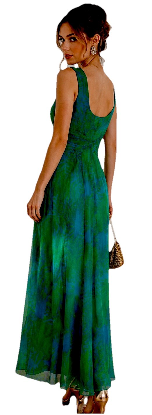 VTG 60s Custom Made Goddess Empire Bust Silk Chiffon Ruched Waist Maxi Dress S