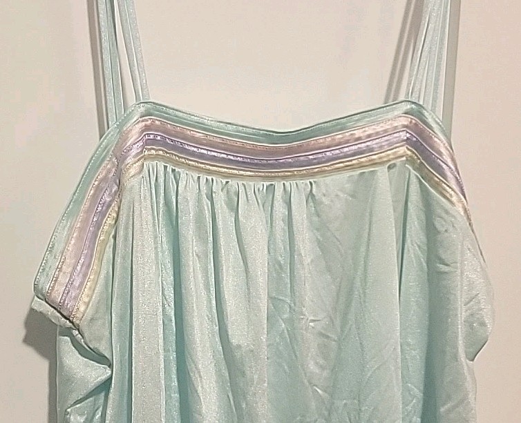 Vintage Spaghetti Strap Night Gown & Belted Robe Set Satin Pale Blue Pastel Trim