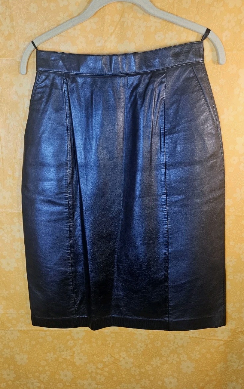 Vintage Wilsons Y2K Black Leather Pencil Slit Skirt (10) Punk Rock Grunge, Biker