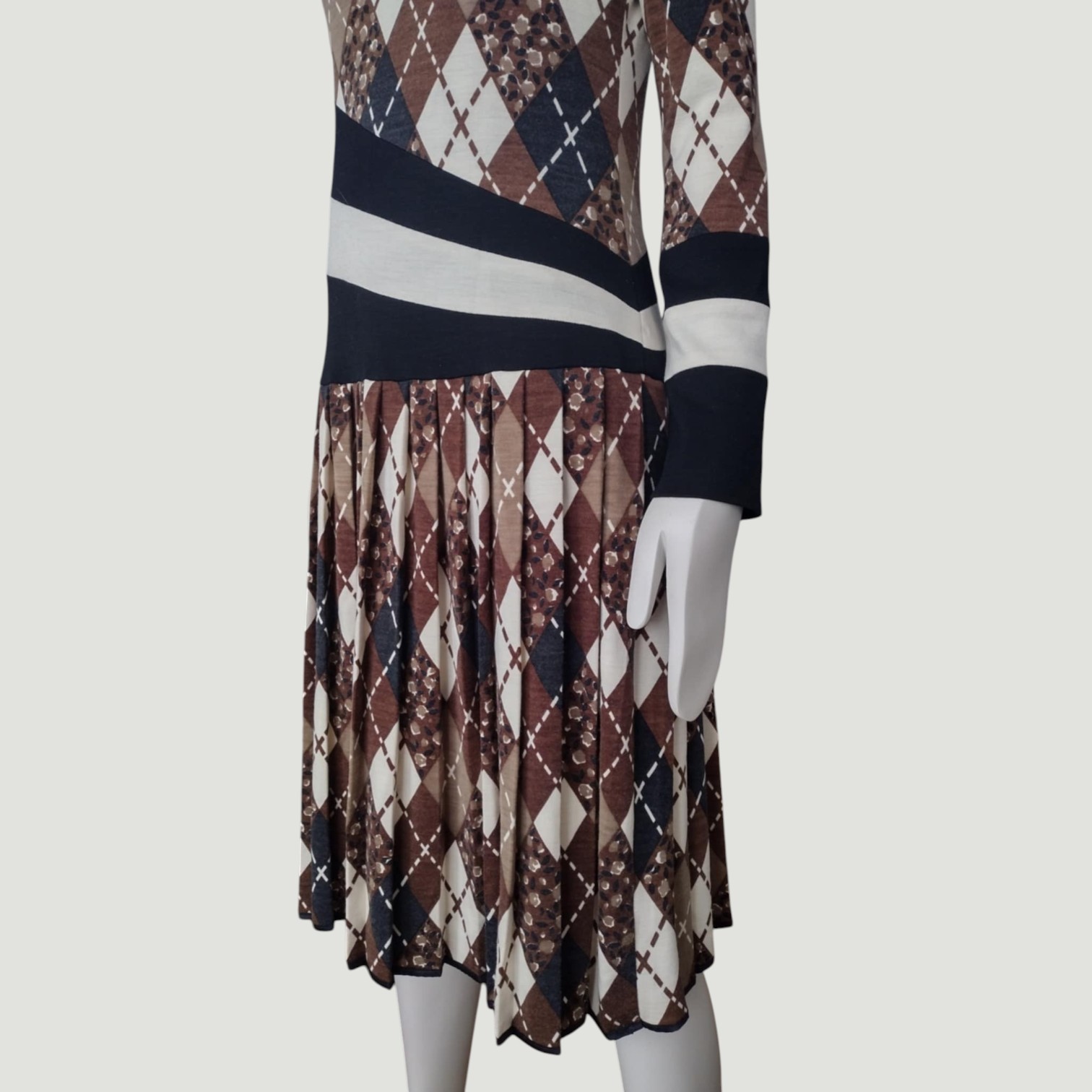 Eley Kishimoto Vintage 90s Wool Argyle Dress Brown Beige M Archive Preppy Luxe