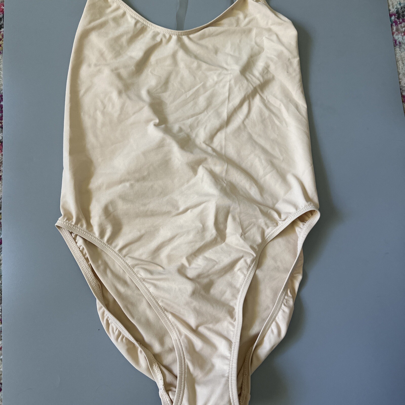 Vtg Capezio Bodysuit Nude Large Clear straps Shaper Light Control