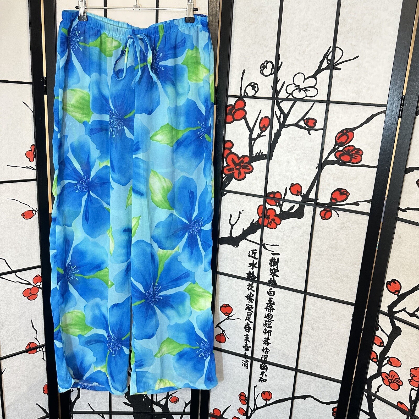 Vintage Jantzen Sheer Tropical Cruise Pants Swim Cover Relaxed Blue Floral M