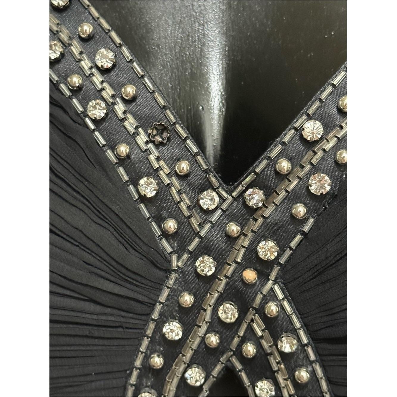 Vintage Off The Shoulder Black Beaded Velvet Long Dress 80s 90s Long Sleeve