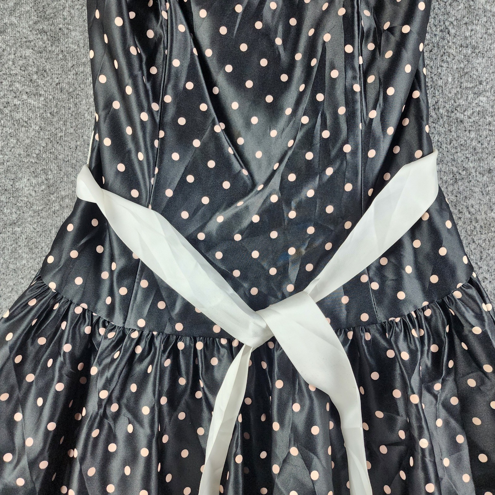 Jessica McClintock Gunne Sax Dress Women 7/8 Black Pink Polka Dot 80s Vintage
