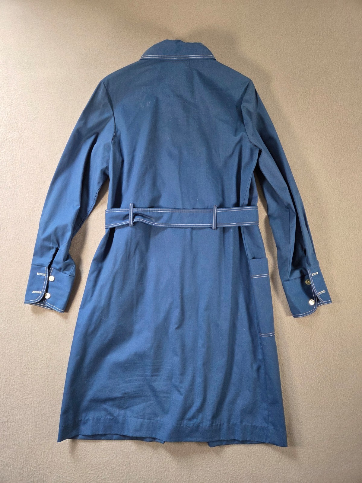Vintage Trench Coat Womens Small Blue Mid Length Belted 70s Mod Press Daggar