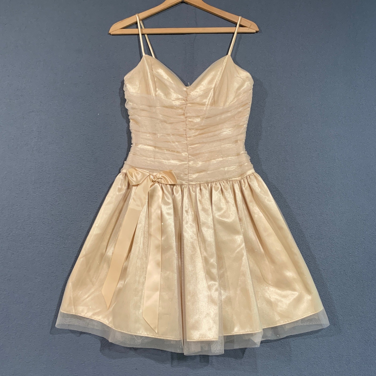 Jessica McClintock Gunne Sax Dress Womens 7 Champagne Gold Shimmer Vintage Prom