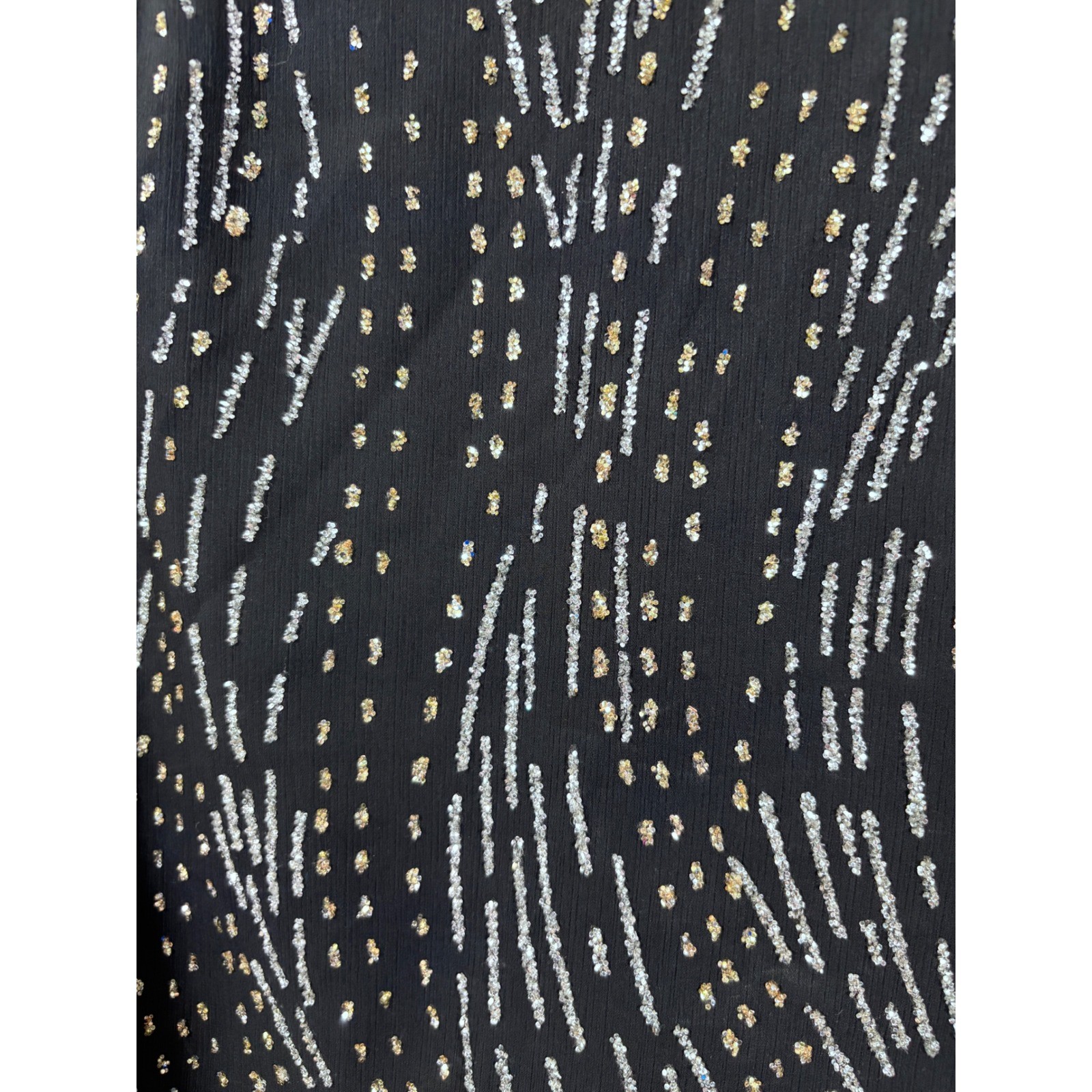 J.S.J. Dress Women Medium Black Vintage Sequin Chiffon Long Sleeve