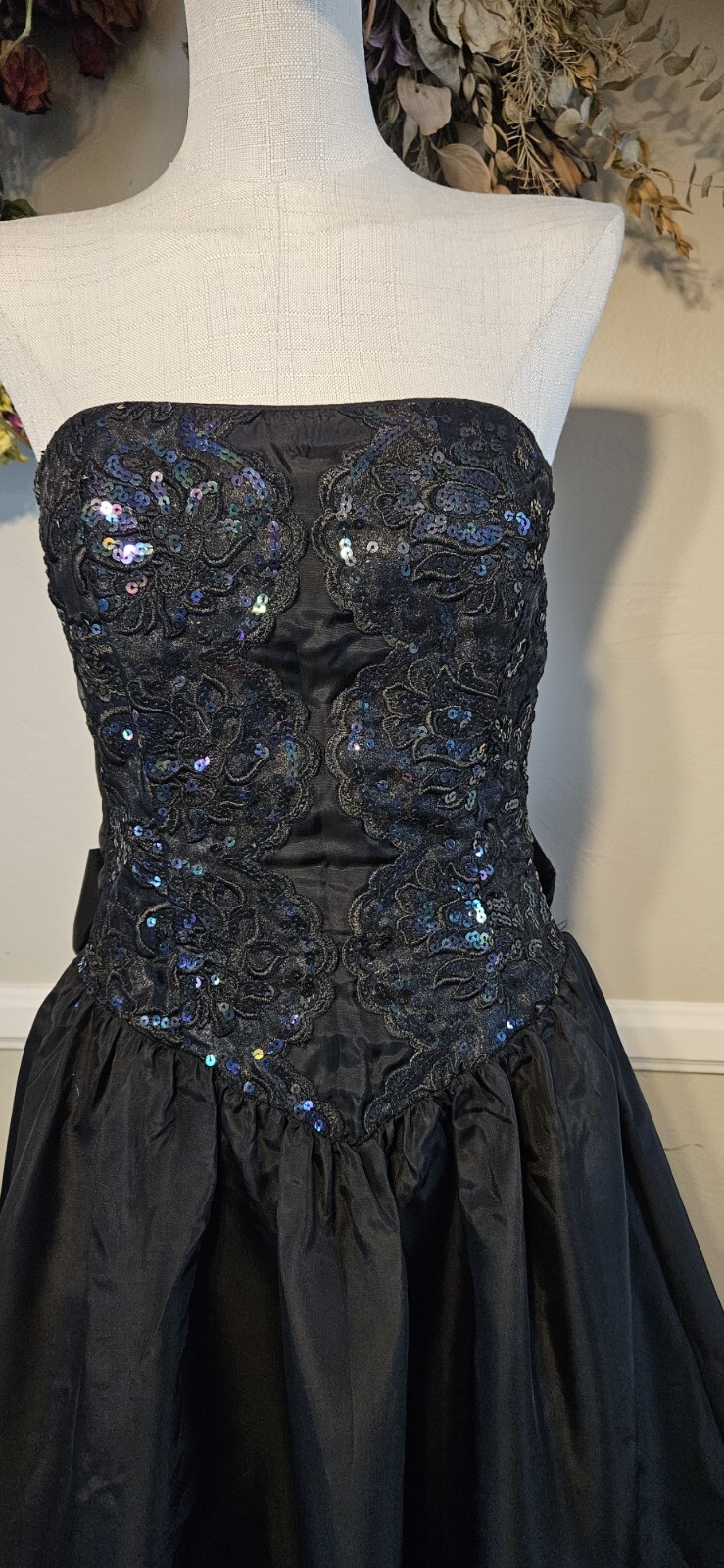 Vintage 1980s Black Gunnesax Strapless Prom Dress With Sequined Bodice Mkd Sz 9