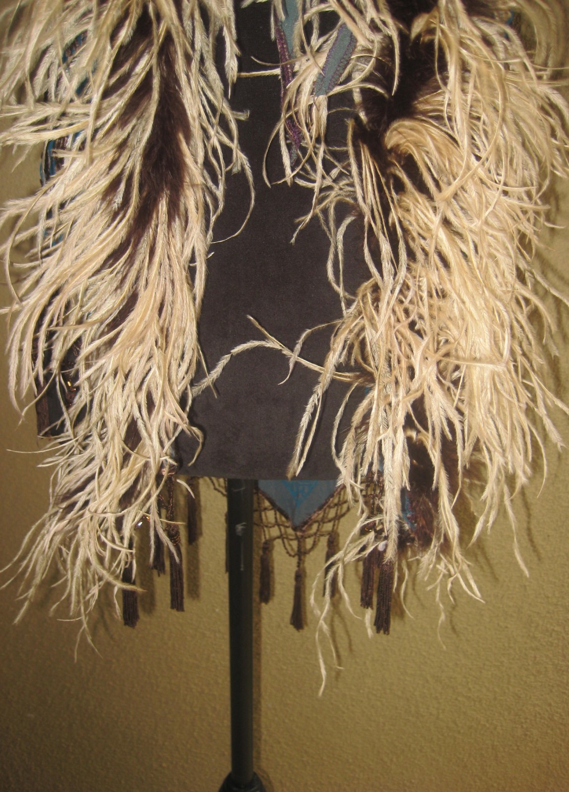 Vintage w/tag Mina Collection turquoise burnout kimono feathers sleeves wrap S/M