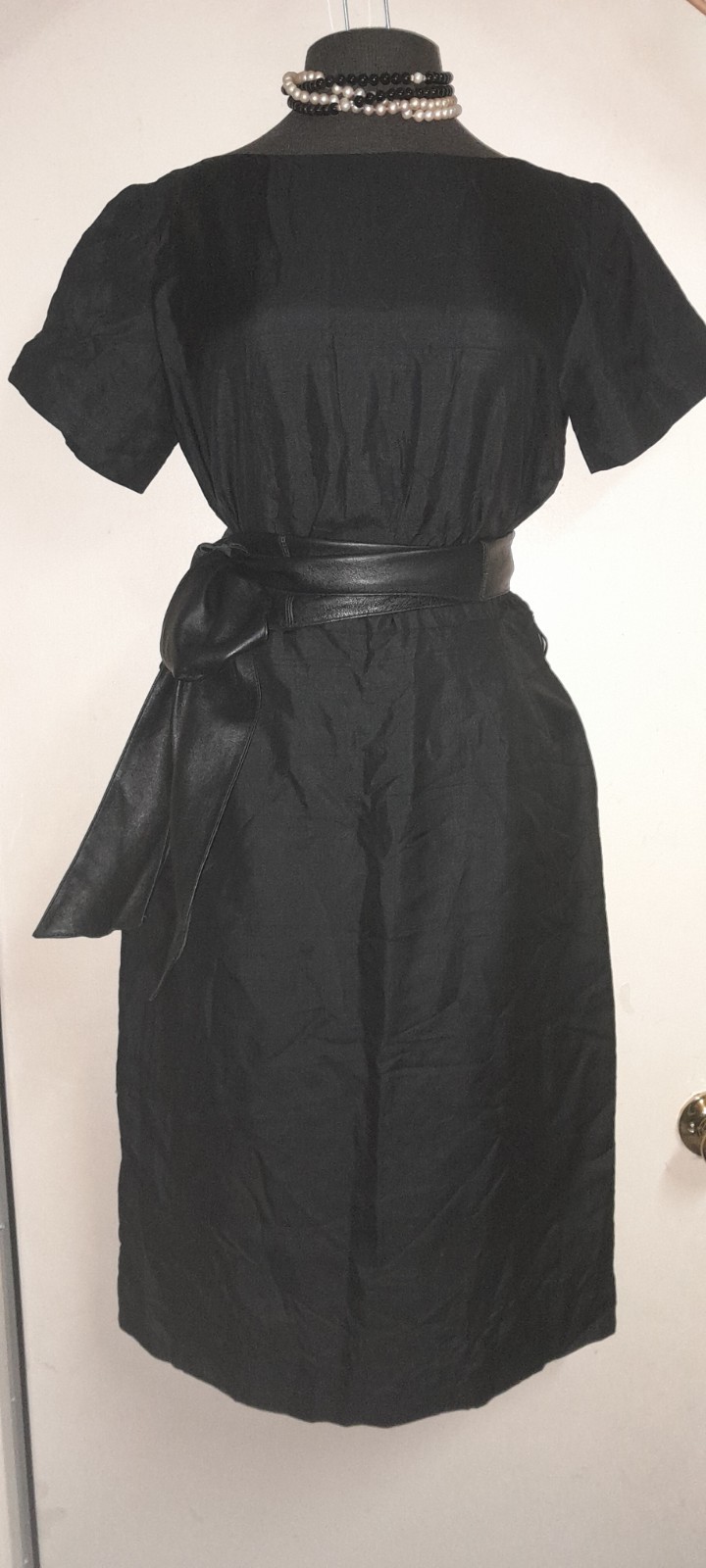 Vtg GALLANT 50s Raw Silk Classic Basic LBD Cocktail Pencil Pin Up M W30
