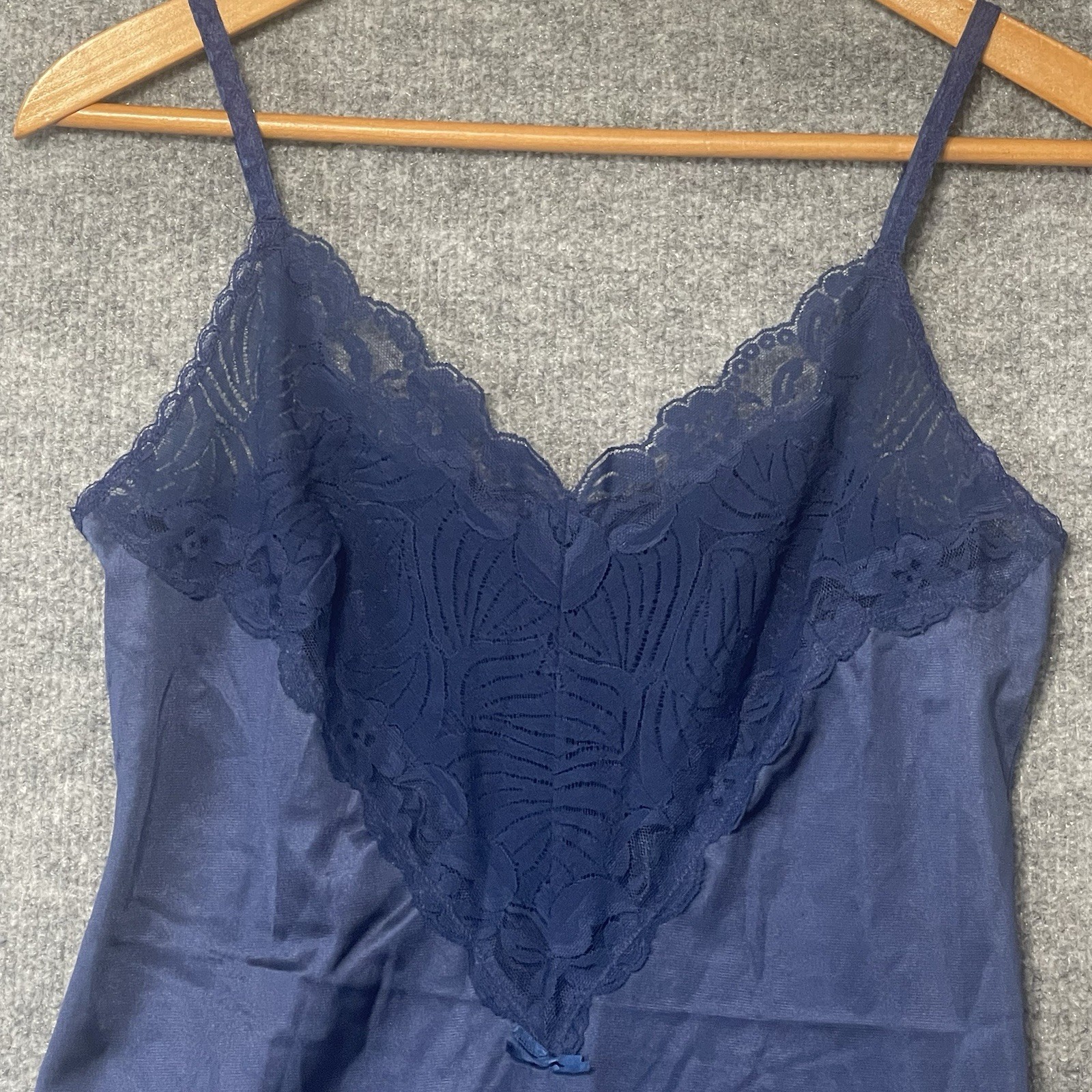 Vintage Warners Nightgown Cottage Cute Lace Small Blue Made In USA Silky 25”