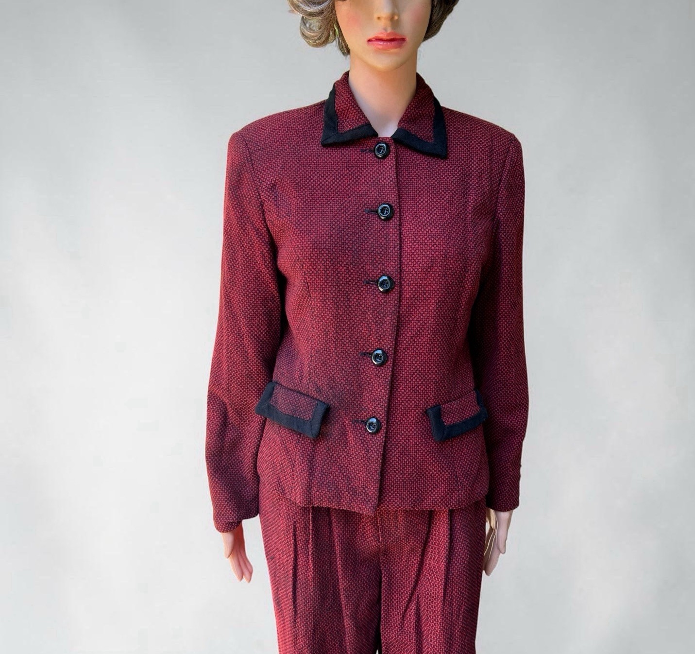 Vintage Wool Pants Suit Blended Wool Red Blazer Pleats Trousers Size 6 1990s Y2k