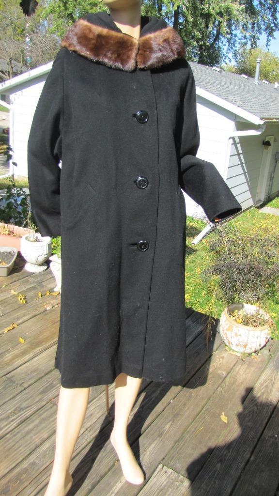 50S BARNETT ORIGINAL BLACK COAT MINK COLLAR UNION LABEL 46B L /XL