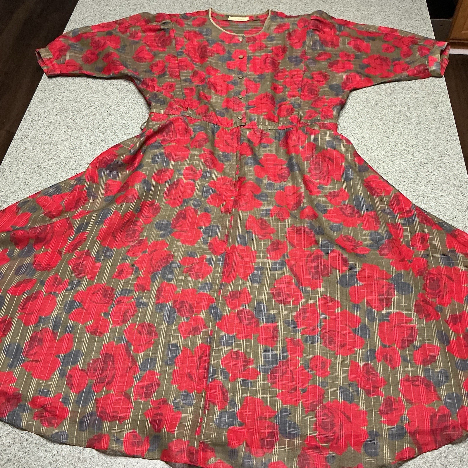 Vintage 90s Nutmeg Floral Midi Dress Rose Print Grunge Cottagecore