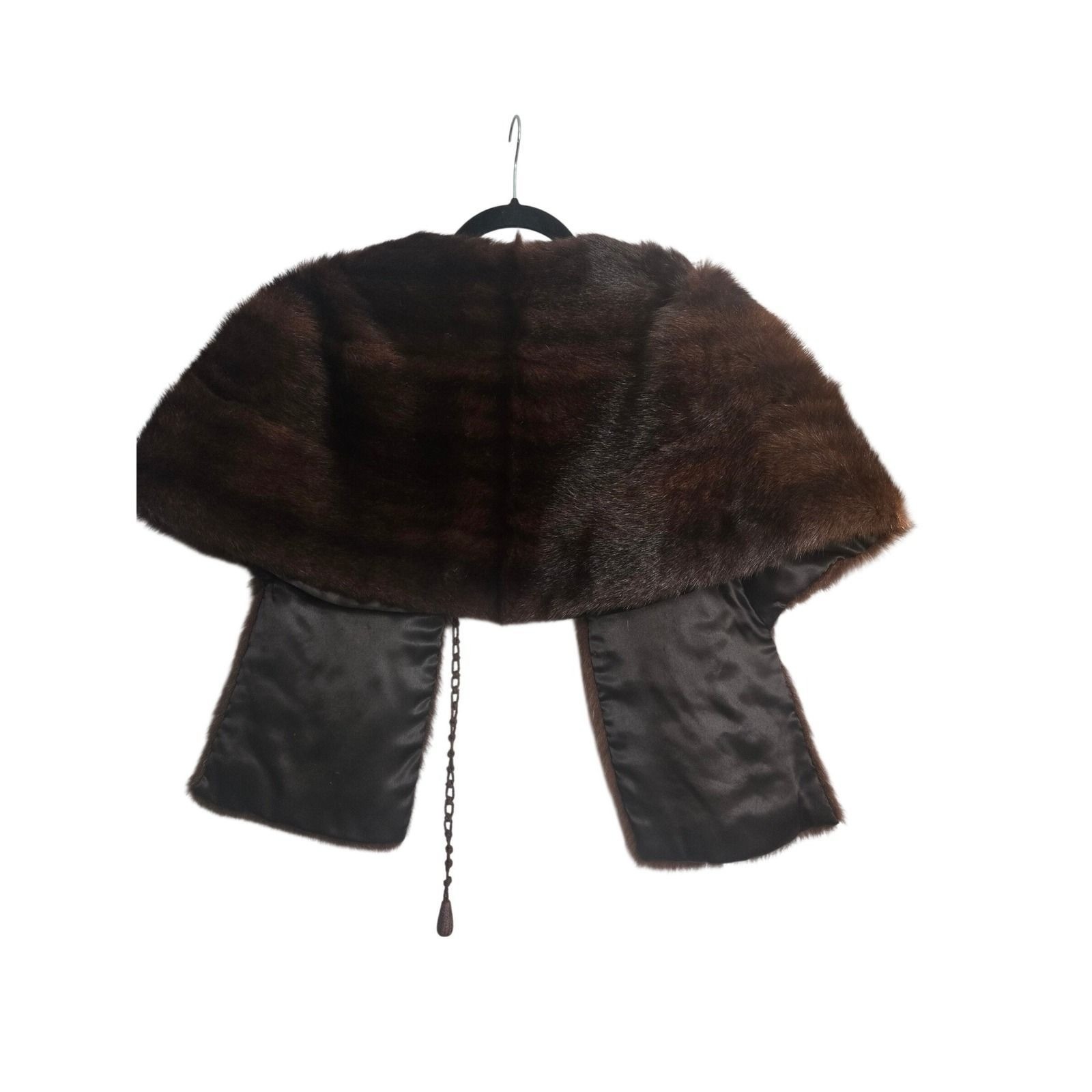 Vintage Real Mink Fur Stole Capelet Dark Brown Cropped Wrap Bolero Jacket