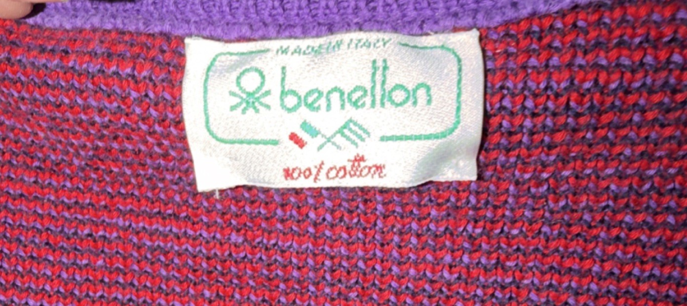 Benetton Geometric Cotton Sweater Red Purple Black Vintage Regular