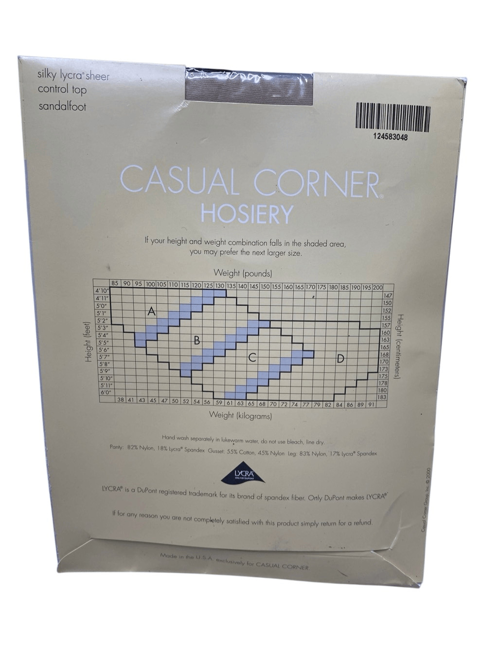 Casual Corner Silky Lycra Sheer Control Top Pantyhose Champagne Size C Formal